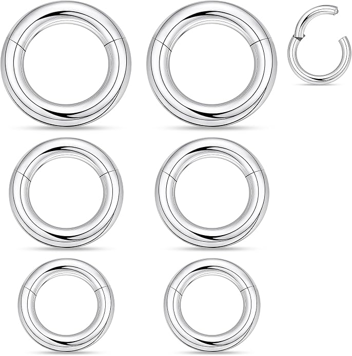 20G-2G Surgical Steel Hinged Clicker Septum Nose Rings Gauges Earrings Seamless Hoops Eyebrow Lip Ring Cliker Helix Tragus Daith Rook Earrings for Women Men