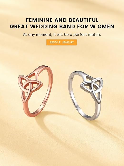 Bestyle 925 Sterling Silver Ring for Women, Minimalist Claddagh Ring Celtic Knot Ring for Women, Irish Promise Wedding Band, Gold/Rose Gold Vermeil Women Band Ring, Stackable, Gift for Her