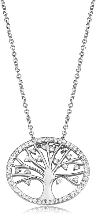 Kooljewelry Sterling Silver Cubic Zirconia Oval Tree of Life Necklace (18 inch)