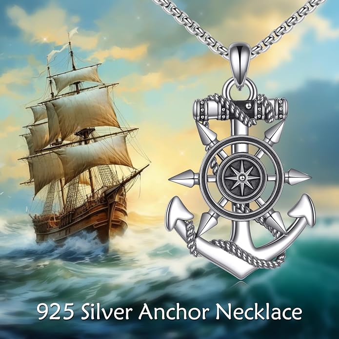 Anchor/Thors Hammer/Arrowhead/Wolf/Raven Necklace for Men 925 Sterling Sliver Jewelry Graduation Gifts for Men Women