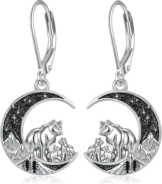 Black Cat/4th of July/Bat/Spider/Pumpkin/Wolf/Bunny/Sun and Moon/Turtle/Raven 925 Sterling Silver Leverback Dangle Earrings Moon Gothic Christmas Earrings Jewelry Gift for Women