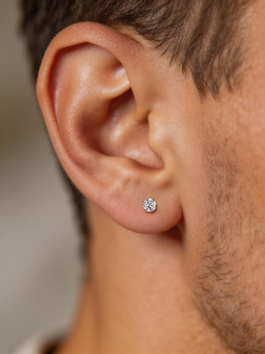 Moissanite Flat Back Earrings for Sensitive Ears | Implant Grade F136 Titanium Studs for Women Men | 18K White Gold Plated Hypoallergenic Sleep In Cartilage Lobe Piercing Jewelry, D Color VVS1 (3mm 4mm 5mm)