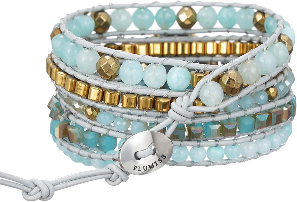 Plumiss Women Boho Handmade Natural Stone Crystal Leather Bead Wrap Bracelets Collection