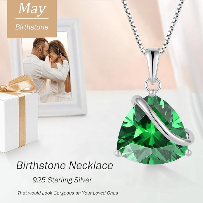 Birthstone Necklace for Women 925 Sterling Silver Triangle cut CZ Halo Pendant Necklaces Infinity Jewelry Gift for Birthday Christmas Mother's Day