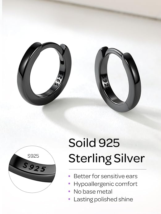 ChicSilver 925 Sterling Silver Huggie Hoop Earrings Small Hoop Earrings for Women Hypoallergenic Silver Huggie Earring Cartilage Earrings for Women (6/8/10/12/14/16/18/20MM)