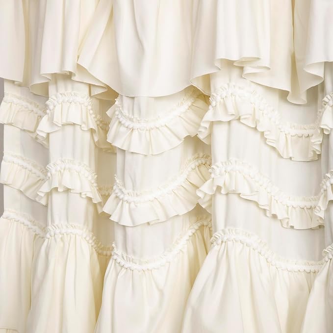 Lush Decor Kemmy Light Filtering Window Curtain Panel Single 52" W x 95" L Ivory - Drapes - Ruffled Curtains for Bedroom - Cream Curtains - Coquette Decor
