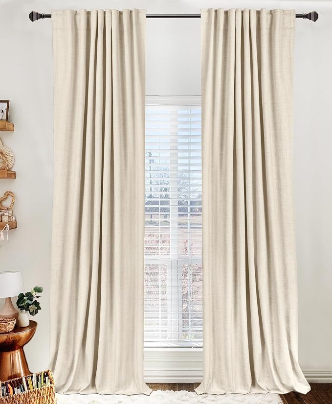 100% Blackout Shield Linen Blackout Curtains for Bedroom 72 Inches Long, Back Tab/Rod Pocket Living Room Drapes, Thermal Insulated Blackout Curtains 2 Panels Set, 50" W x 72" L,Cream Beige