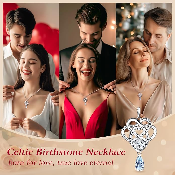 Birthstone Necklace for women Celtic Jewelry Trinity Necklace Pendant 925 Sterling Silver Necklace Birthday Valentines Gift for Her Cable Length 18"