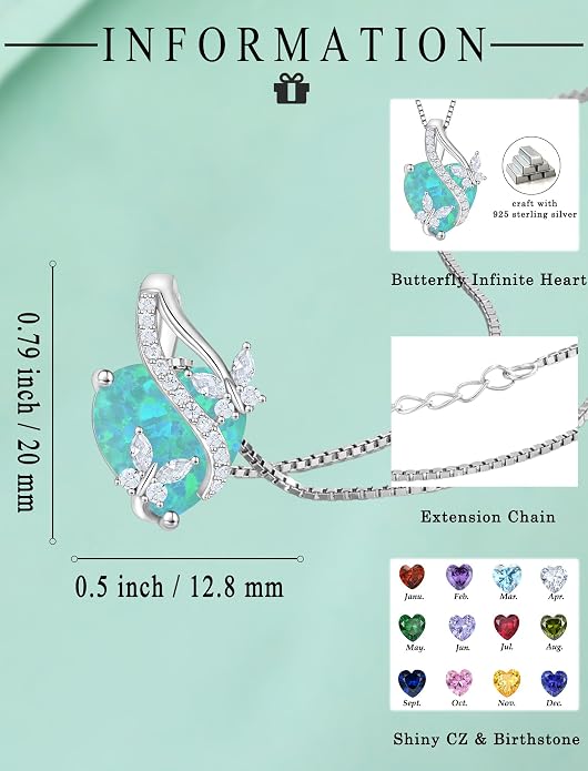 Butterfly Necklaces for Women Sterling Silver Infinity Heart Pendant Birthstone Jewelry Gift with 14k Yellow Gold/Rose Gold Plated