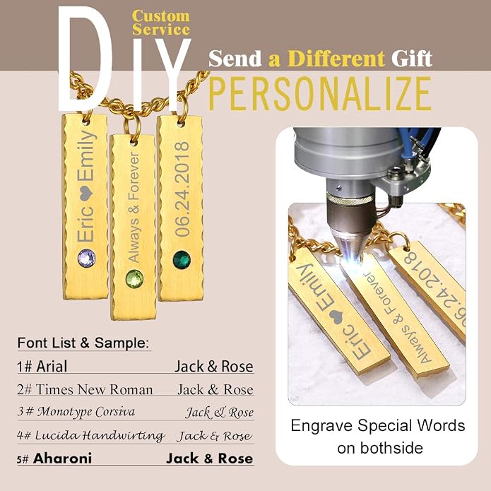 GOLDCHIC JEWELRY Personalized Birthstone Name Necklaces for Men Women, Engraved Family Names Necklace with Birthstone Vertical Bar Necklace, Pendant for Husband/Father/Grandma/Wife Birthday Gifts