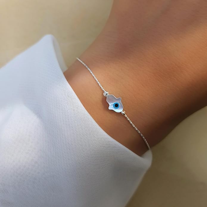 Minimalist Evil Eye Charm Bracelet – Handmade Delicate Good Luck Jewelry for Women – Adjustable 6.5” + 1” Extender