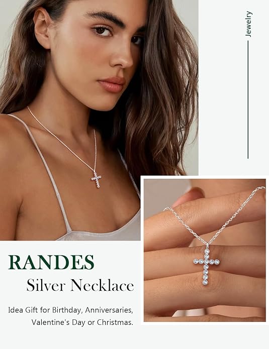 Sterling Silver Cross Necklace for Women Birthstone Religious Jewelry