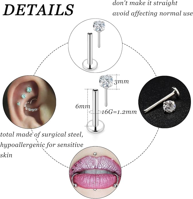 Vsnnsns 14K Gold Plated 16G 18G 20G Threadless Nose Rings Studs Flat Back Earrings Stainless Steel Tragus Helix Conch Earrings Stud Snake Bite Lip Rings Labret Medusa Piercing Jewelry for Women Men