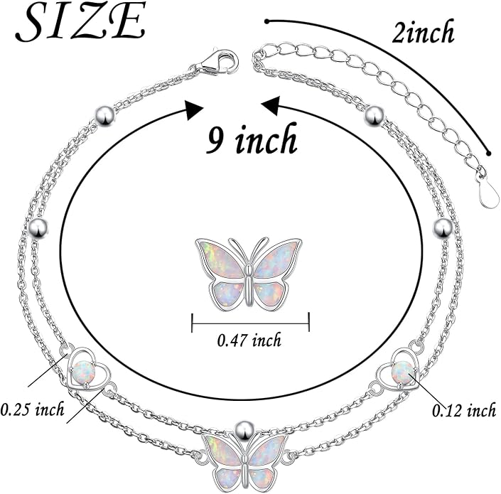 Flyow Anklet for Women S925 Sterling Silver Adjustable Foot Beaded Heart Charm Ankle Bracelet Anklets Jewelry