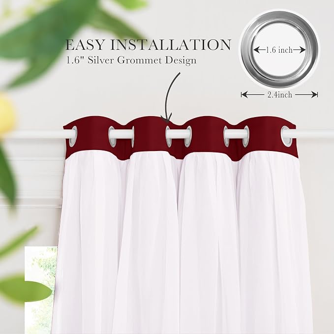 PONY DANCE Bedroom Curtains Decorative - Mix & Match Curtains for Home Decoration Window Drapes Elegant for Living Room/Bedroom, 52 by 84 inches, Red, Set of 2