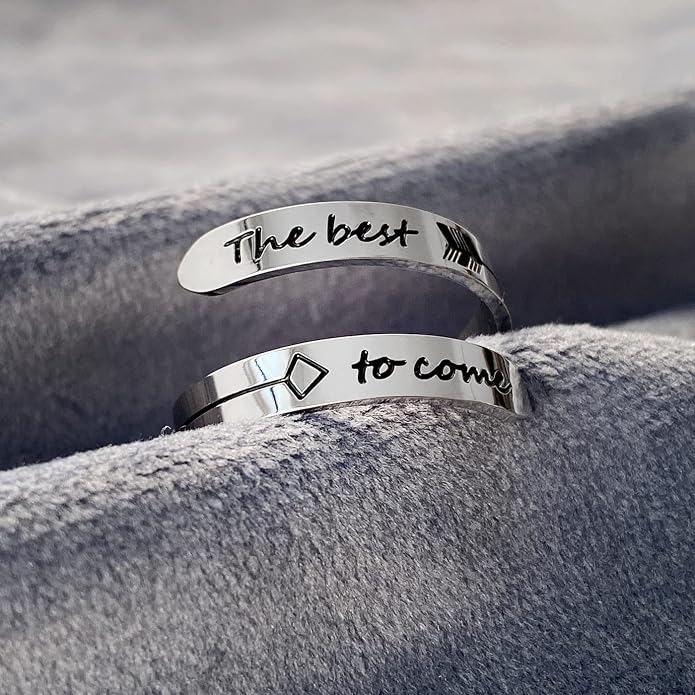 Vrycot Adjustable silvery Inspirational Stainless Steel Adjustable Bands Cool Stacking Opening Gift for Women Statement