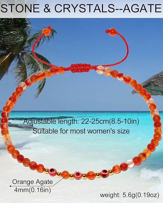 Evil Eye Ankle Bracelets for Women Beads Anklets Beach Accessiory Gemstone Healing Crystal Adjustable
