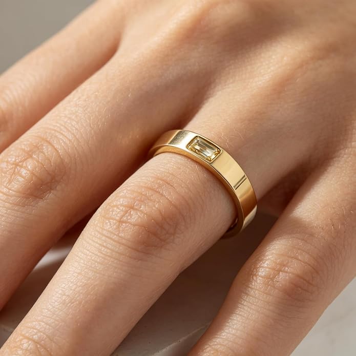 Birthstone Rings for Women 14K Gold Plated Stackable Band Non Tarnish Gold Rings Hypoallergenic Anniversary Mother's Day Christmas Gift for Her