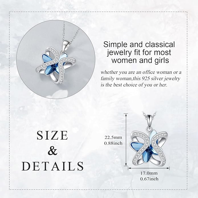 Crystal Necklace 925 Sterling Silver Crystal Pendant Necklace for Women Gift for Women