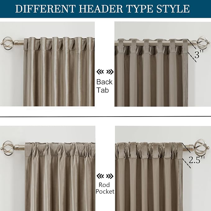 PRIMROSE Taupe Curtains 96 inch for Living Room,2 Panels Velvet Drapes Blackout Rod Pocket Back Tab Window Treatment Room Darkening Decorative Thick Curtains for Bedroom