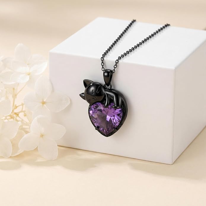 Cat Necklace Sterling Silver Cat Zircon Pendant Gothic Jewelry for Women Animal Lovers Gifts