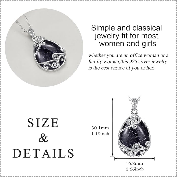 YAFEINI 925 Sterling Silver Moonstone Necklace Filigree Teardrop Pendant Necklace Jewelry for Women Girls