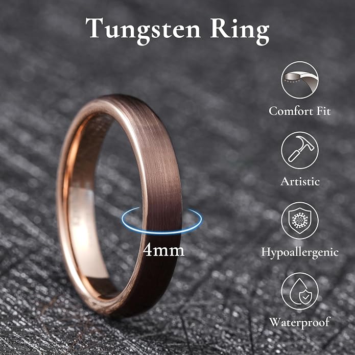 King Will Wedding Band for Men Women, 2/4/6/7/8mm Domed Matte Brushed Tungsten Carbide Rings, Solid/Dual Color Engagement Rings, Comfort Fit