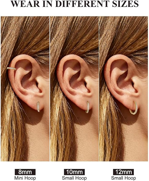 SILVERCUTE 925 Sterling Silver Huggie Hoop Earrings for Women,Hypoallergenic Small Hoop Earrings Lightweight Silver/14K Gold Hoops Cartilage Earrings for Women,8/10/12mm