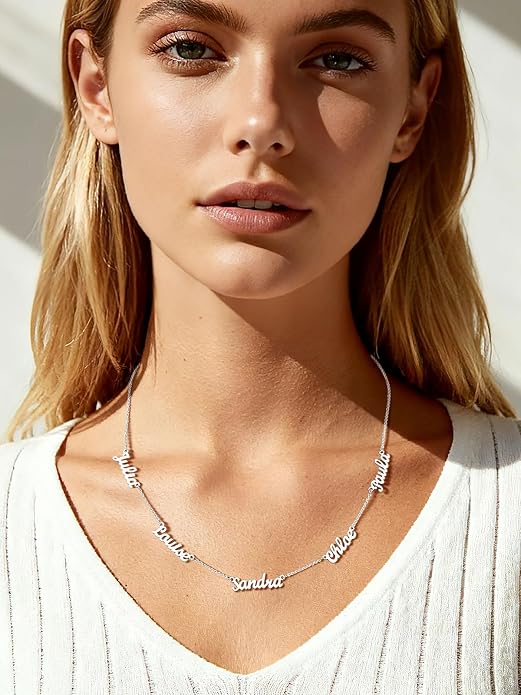 Custom4U Custom Name Necklace for Women, Personalized 1-5 Name Necklace, Sterling Silver/Stainless Steel 14K Gold Plated Nameplate Necklaces, Gift for Mom Wife Anniversary Birthday with Box