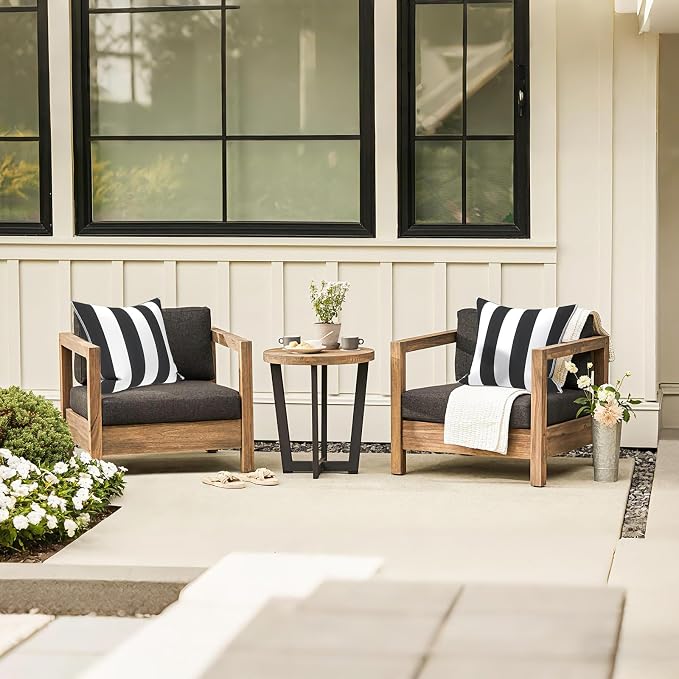 LVTXIII Set of 2 Patio Throw Pillows Waterproof 16"x16" Fade Resistant Outdoor Throw Pillows with Inserts, Fluffy Decorative Garden Toss Pillow Cushions for Home Patio Coach Sofa Use, Cabana Black