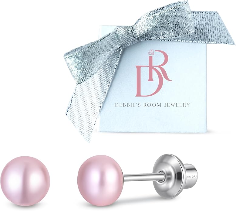 Pearl Screw Back Stud Earrings for Baby, Toddler, Girls | Hypoallergenic 925 Sterling Silver Screwback Safety Earrings | Simulated Pearl Studs for Sensitive Ears | Keepsake Gift for Birthdays Holidays Special Occasions