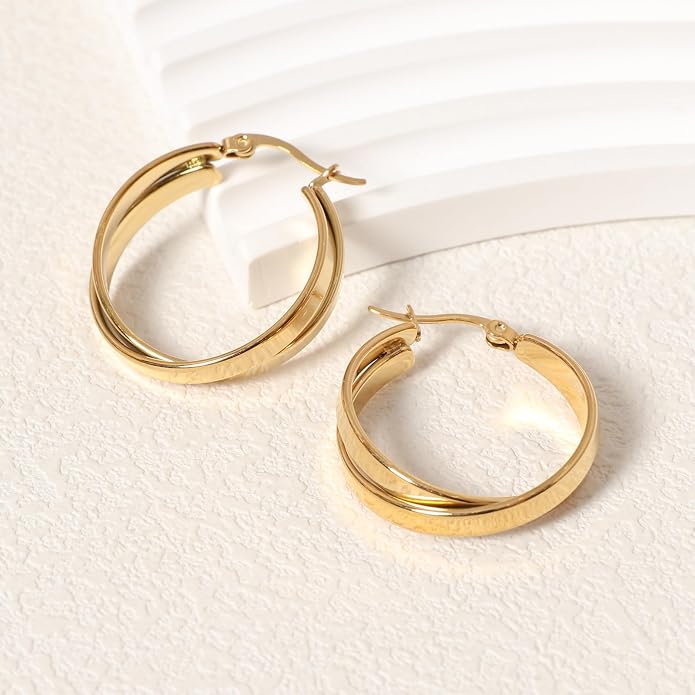 18K Gold Plated Hoop Earrings for Women Chunky Huggie Earrings Minimalist Gold Jewelry Valentine's Day Gift for Girlfriend Wife