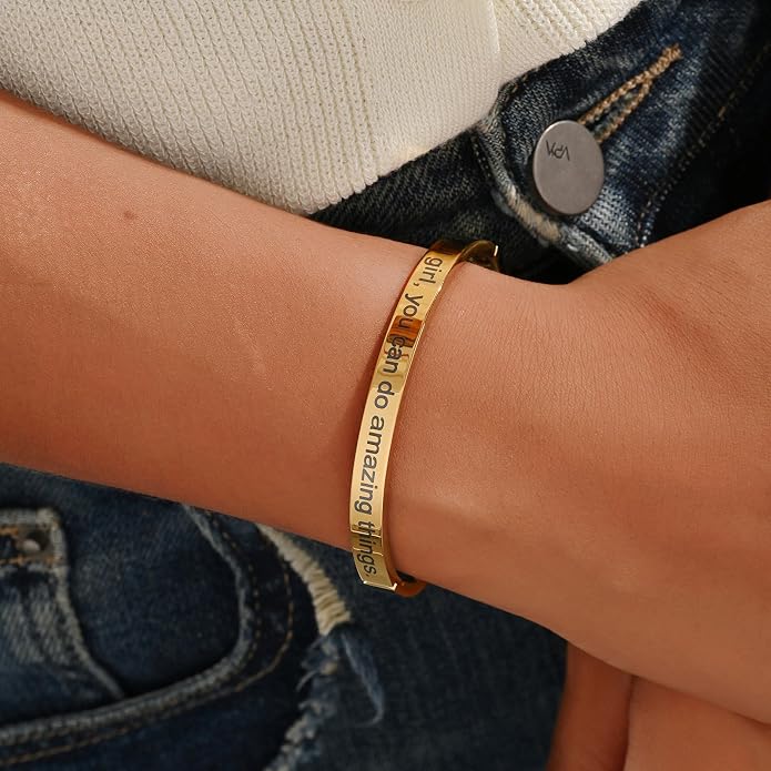 Inspirational Christian Bracelet for Women, Oval Engraved Bible Verse Love Bangle Cuff, Faith Scripture Jewelry, Religious Encouragement Gift for Mom Daughter Sister Friend