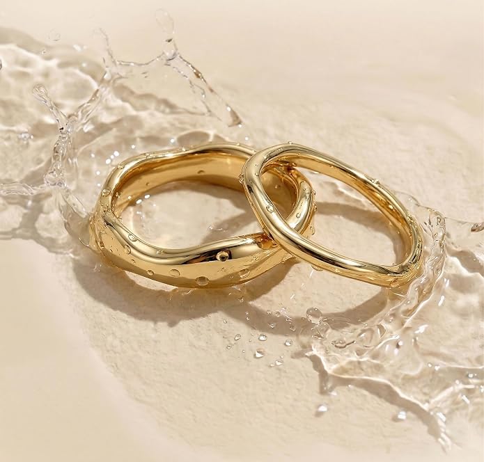 Gold Rings for Women Men Non Tarnish, Waterproof Chunky 14K Gold Plated Dainty Stackable Rings Trendy Statement Pinky Thumb Rings Engagement Eternity Wedding Band Ring Stacking Gold Jewelry Size 3 4 5 6 7 8 9 10 11