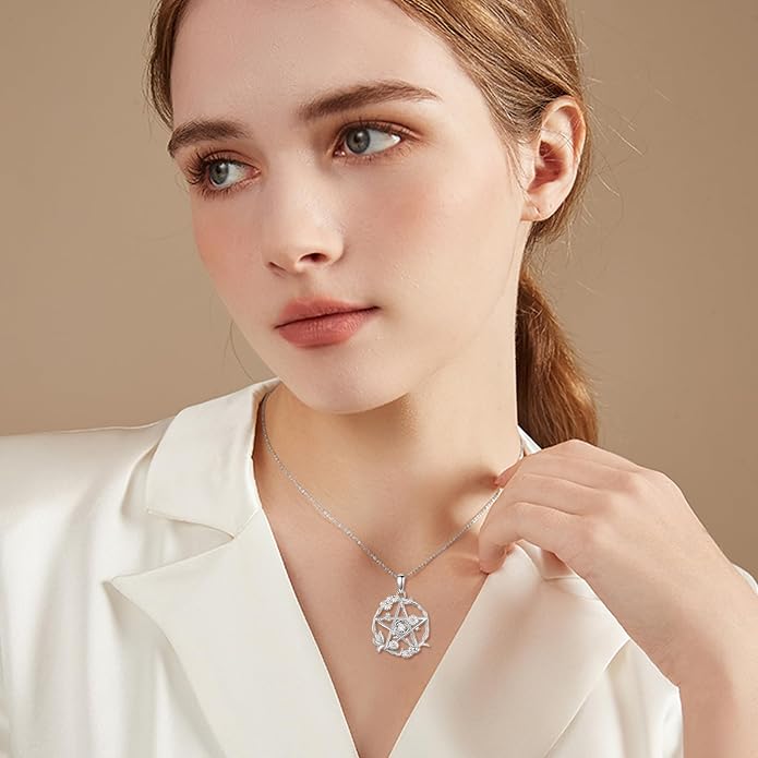 Birthstone Pentagram Necklace for Women 925 Sterling Silver Pentacle Daisy Pendant Pentacle Jewelry Birthday Gifts