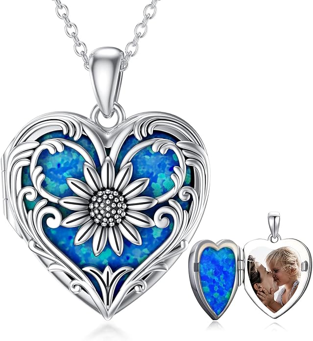 SOULMEET Personalized Silver Locket Necklace That Holds Pictures Photo Keep Someone Near to You, Memorial Custom Lockets Necklaces Letters Engraving for His Her