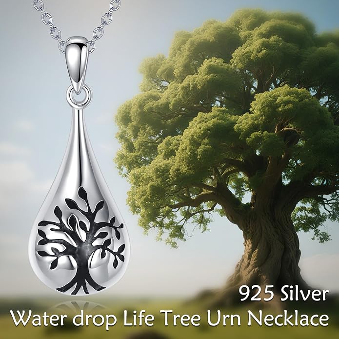 S925 Sterling Silver Teardrop Tree of Life Pendant Necklace - Elegant Symbolic Jewelry Gift for Women