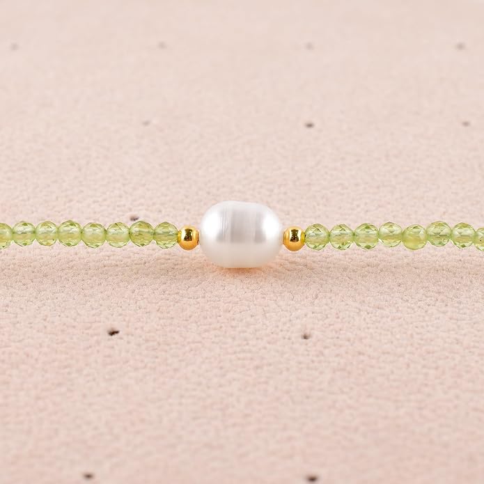 InfinityGemsArt Gemstone Gold Necklace For Women, Birthstone Natural Crystal Stone With Freshwater Pearl Beaded Jewelry, Gold Plated 18 Inch Chain