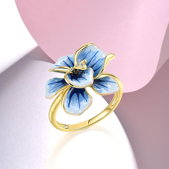 Santuzza 925 Sterling Silver Enamel Flower Statement Ring for Women