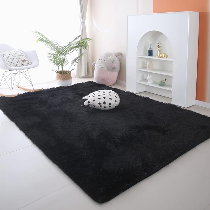 Black Fluffy Area Rug 5x8 Living Room - Soft Non-Slip Carpet | Wake Up Softer - Microfiber Shag Pile Wraps Bare Feet In Warmth The Moment You Step Out Of Bed, Every Morning