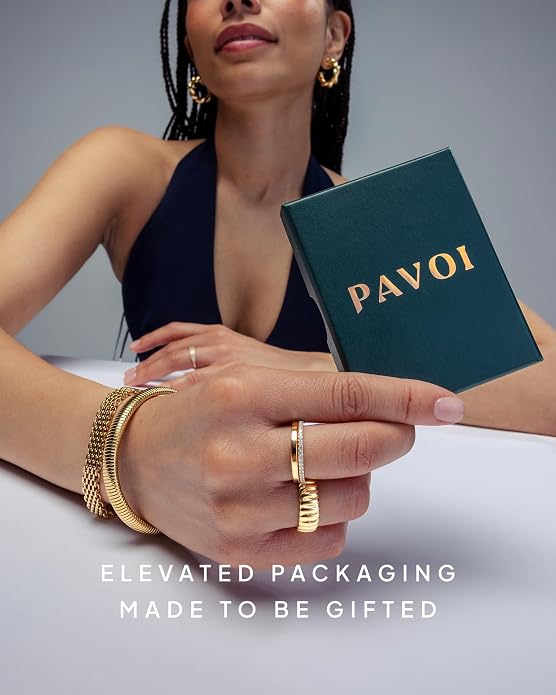 PAVOI Gold Plated Solid 925 Sterling Silver CZ Simulated Diamond Stackable Ring Eternity Bands for Women