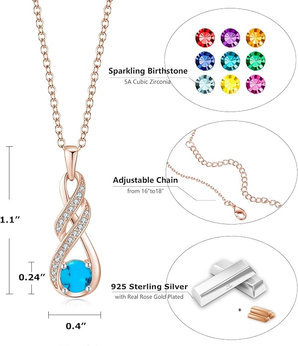 Birthstone Necklaces for Women 925 Sterling Silver Infinity Pendant Created Gemstone Jewelry for Her, 16"+2"