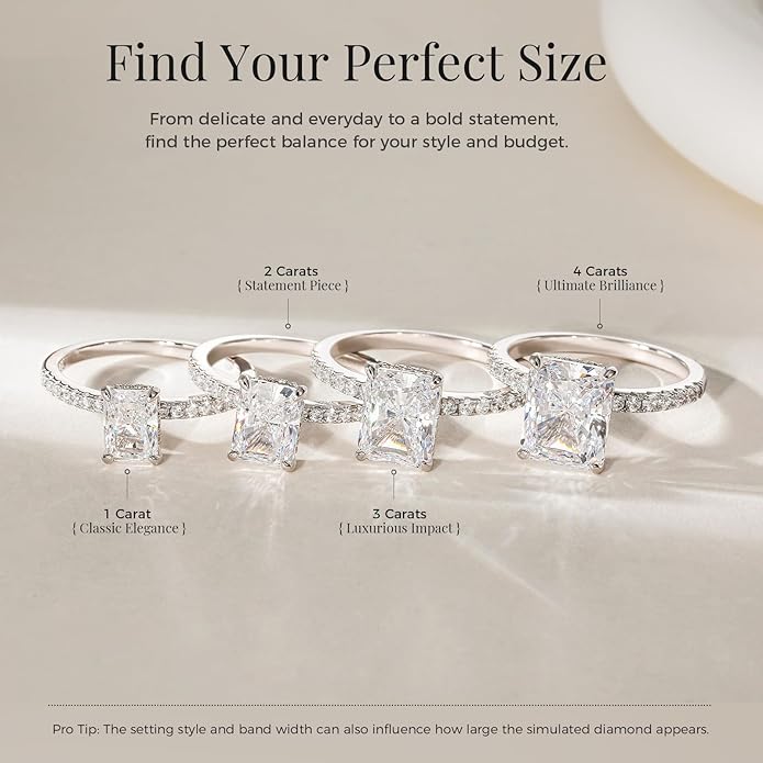 EAMTI 1/2/3/4CT 925 Sterling Silver Engagement Rings Radiant Cut Solitaire Cubic Zirconia CZ Wedding Promise Rings for Her Wedding Bands for Women Size 3-11