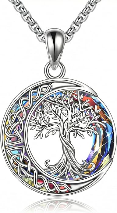 Tree of Life Necklaces S925 Sterling Silver Crystal Tree of Life Pendant Necklace Celtic Knot Moon Tree of Life Jewelry for Women Gifts