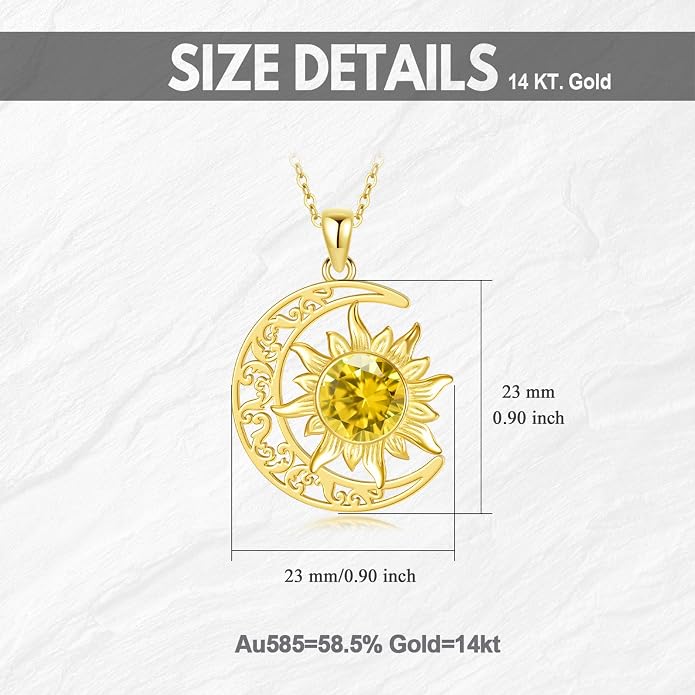 Crescent Moon Necklace for Women 18K Gold Plated Silver Moon and Sun Pendant with Gemstone Dainty Birthstone Jewelry Pendant Necklace for her