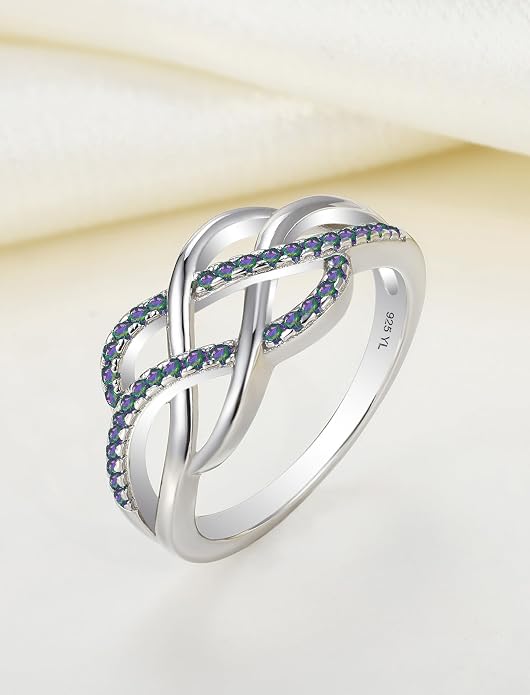YL Celtic Knot Rings 925 Sterling Silver Twisted Knot Ring Birthstone Infinity Statement Jewelry for Women-size5