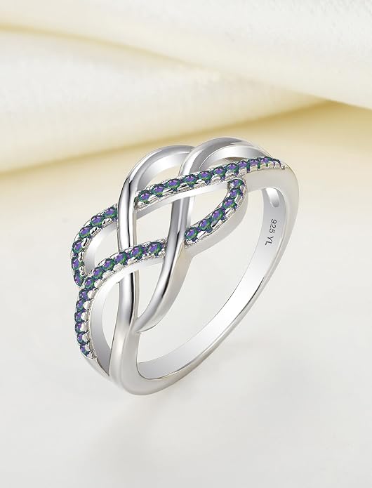 YL Celtic Knot Rings 925 Sterling Silver Twisted Knot Ring Birthstone Infinity Statement Jewelry for Women-size5