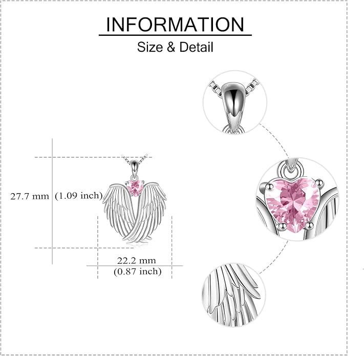 YFN Angel Wings Necklace 925 Sterling Silver Guardian Angel Wings Pendant Necklace Birthstone Necklace for Women Girls Christmas Jewelry Gifts