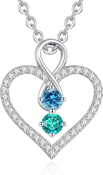 LOUISA SECRET Double Birthstone Necklaces for Women, 925 Sterling Silver Infinity Love Heart Pendant Necklace for Her, Birthday Anniversary Valentine's Day, Christmas, Wedding, Graduation Gift for Her, Personalized Gifts, Jewelry Gifts for Wife Mom Gir...