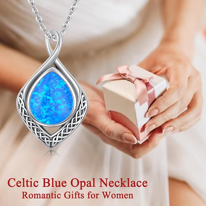 PELOVNY Celtic Knot Necklaces for Women 925 Sterling Silver Gemstone/Birthstone Teardrop Infinity Necklace Irish Celtic Pendant Jewelry Gifts for Mom Daughter Wife